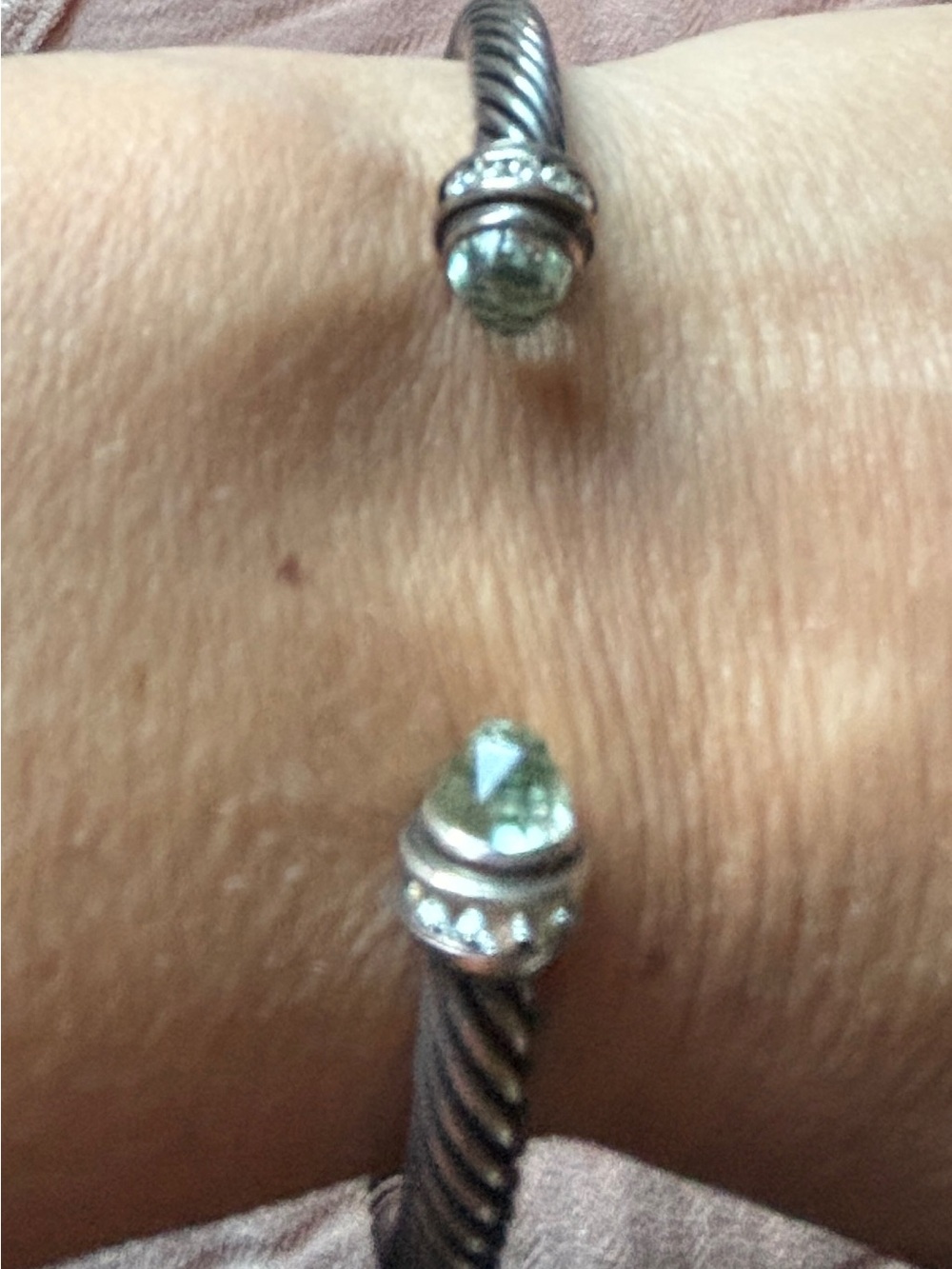David Yurman Cable Cuff Bracelet 5mm (ozidized) w/ Prasiolite & pave diamonds